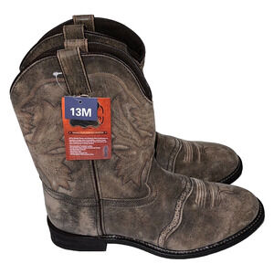 AdTec Men's 13 Stonewashed Brown Leather 11" Western Work Boots Shoes 1553 SBR